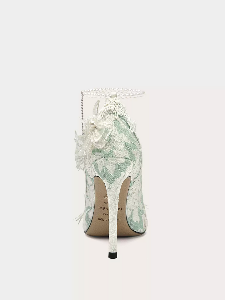 Lolita Vintage Pearl Chain Floral High Heels