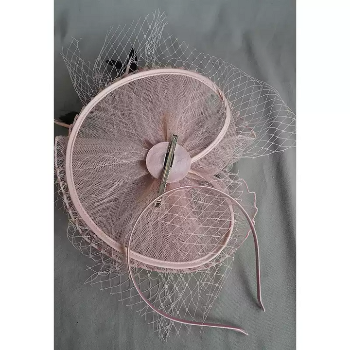 Elegant Pink Fascinator with Feather and Bead Accents