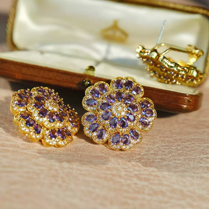 Whispers of Spring – Handmade Vintage-Style Purple Gemstone Earrings - Jolanti