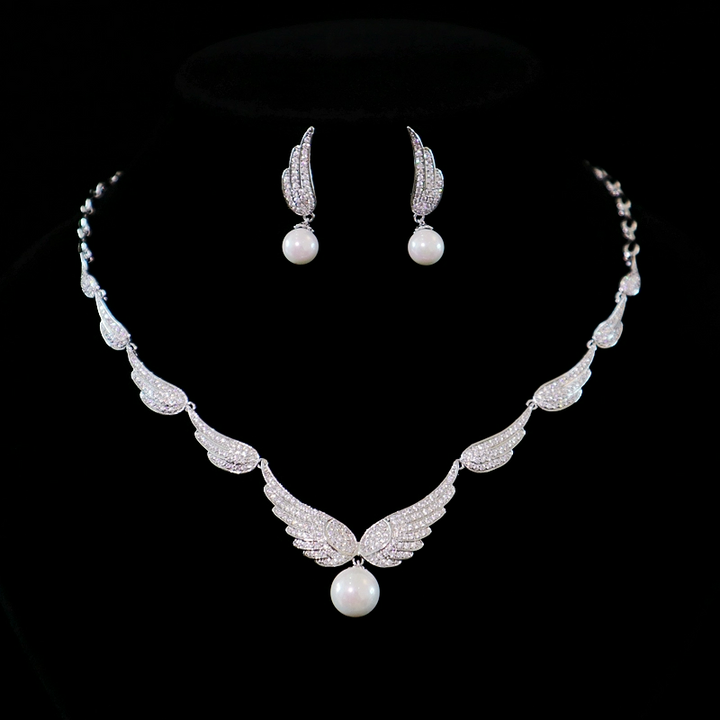 Vintage-Inspired Pearl Necklace and Earring Jewelry Set - Zircon Crystal Necklace Set