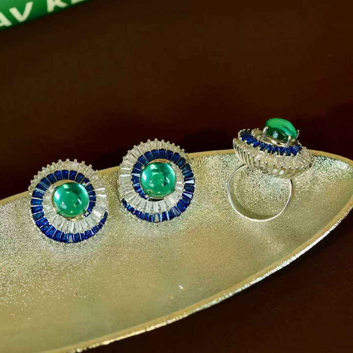 Echoes of Atlantis – Handmade Vintage-Style Green Cabochon Earrings - Atlantis