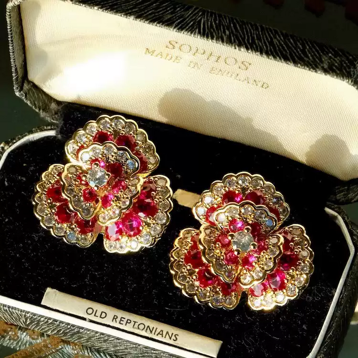 Whispers of Camellia – Red Camellia Clip-On Earrings – 1960 Camellia