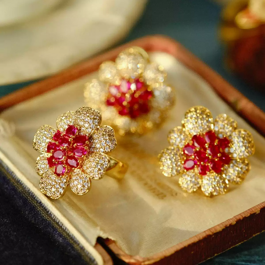 Velvet Glow – Vintage Ruby Begonia Earrings - Ruby Begonia