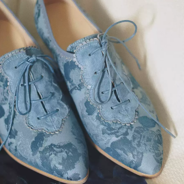 "Moonlit Sonata" – Handmade Watercolor Lace-Up Heeled Oxfords