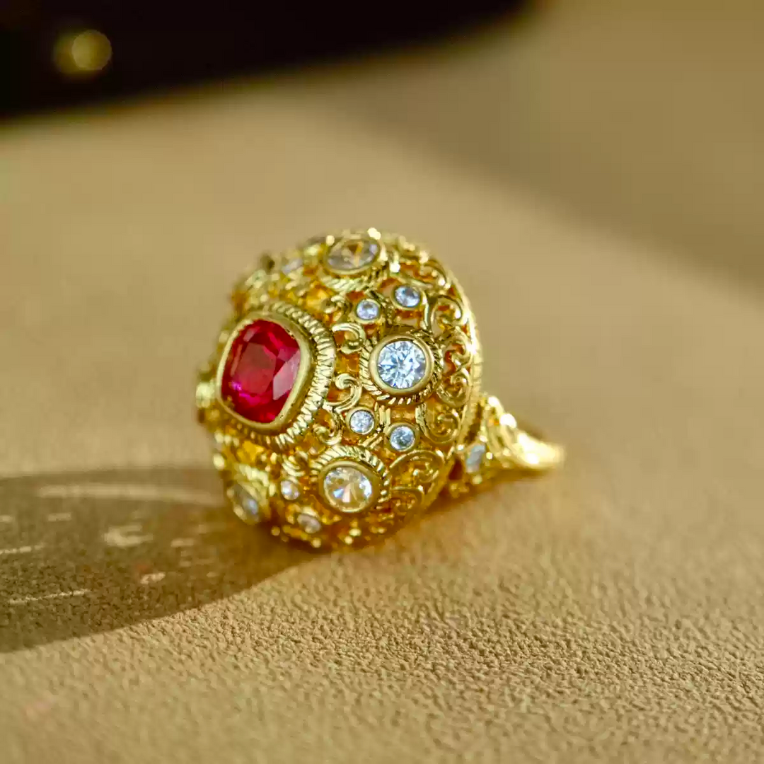 Crown of Scarlet – Vintage Red Gemstone Dome Ring – Game of Thrones