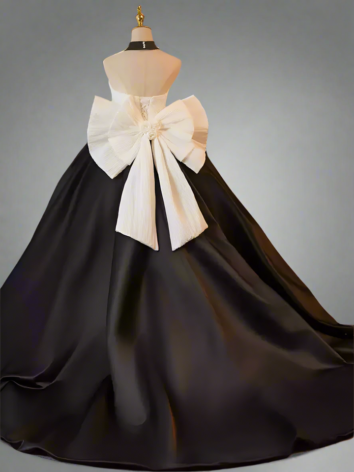 Gothic Black and White Ball Gown with Oversized Bow - Strapless Ball Gown - Elegant Formal Evening Dress Plus Size