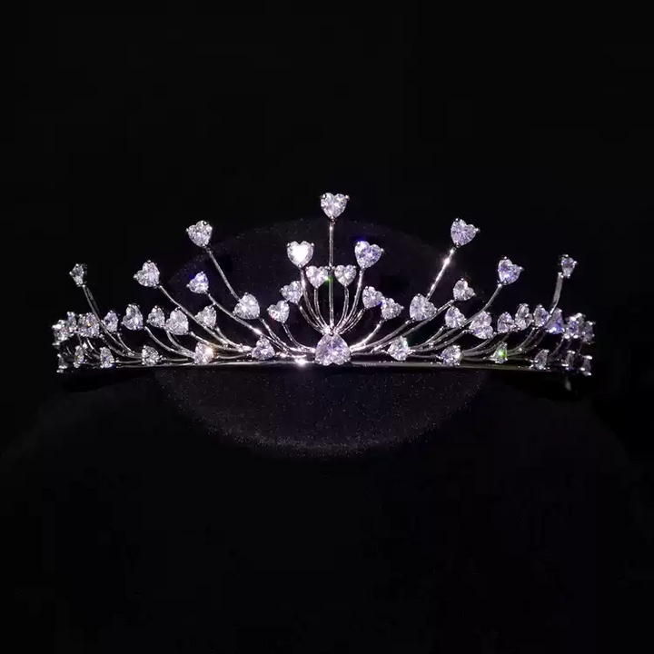 Vintage Inspired Zircon Bridal Crown - Bridal Necklace and Earrings Set