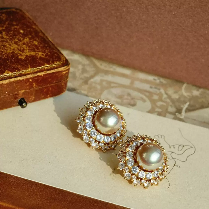 Golden Reverie – Vintage Pearl Earrings - The Royal Palace of Madrid