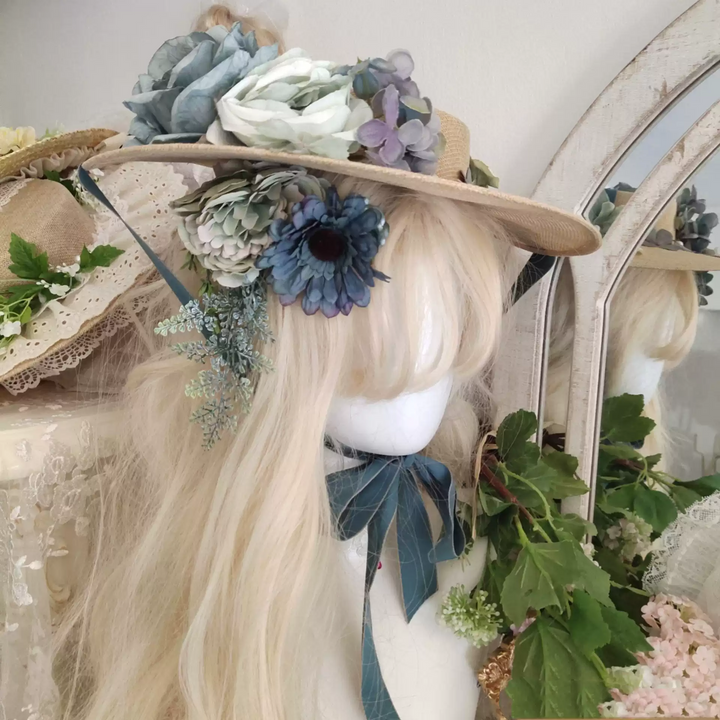 Vintage-Inspired Regency Era Bonnet with Satin Ribbons and Floral Accents