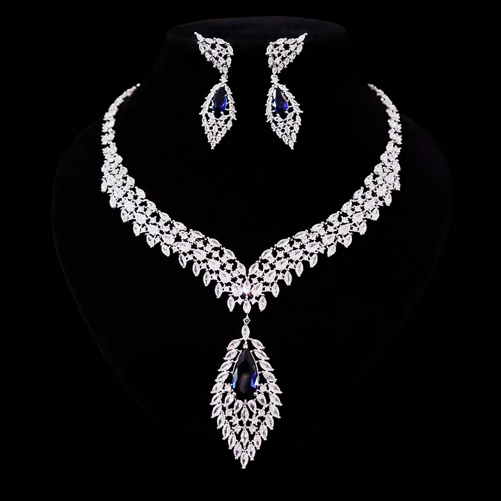 Luxurious Zircon Crystal Bridal Necklace and Earrings Set – Bridal Accessories Jewelry Set