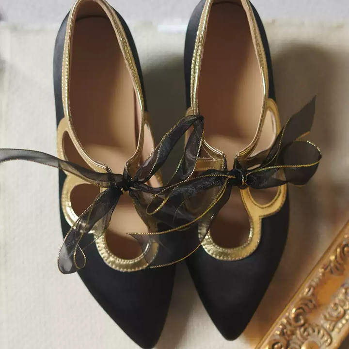 "Golden Twilight" – Handmade Satin Bowknot High Heels