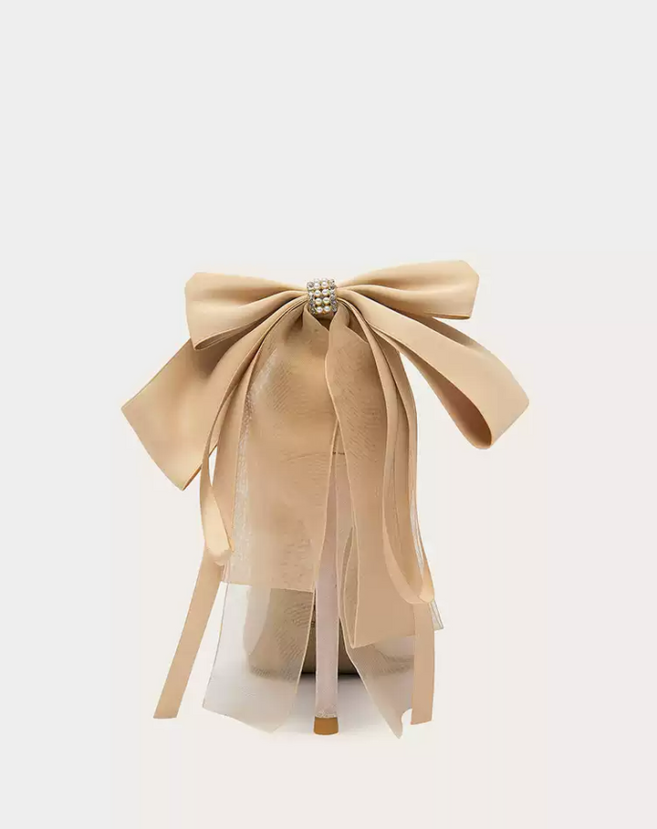 Vintage Inspired Elegant Satin Bow Bridal High Heels with Floral Appliqué