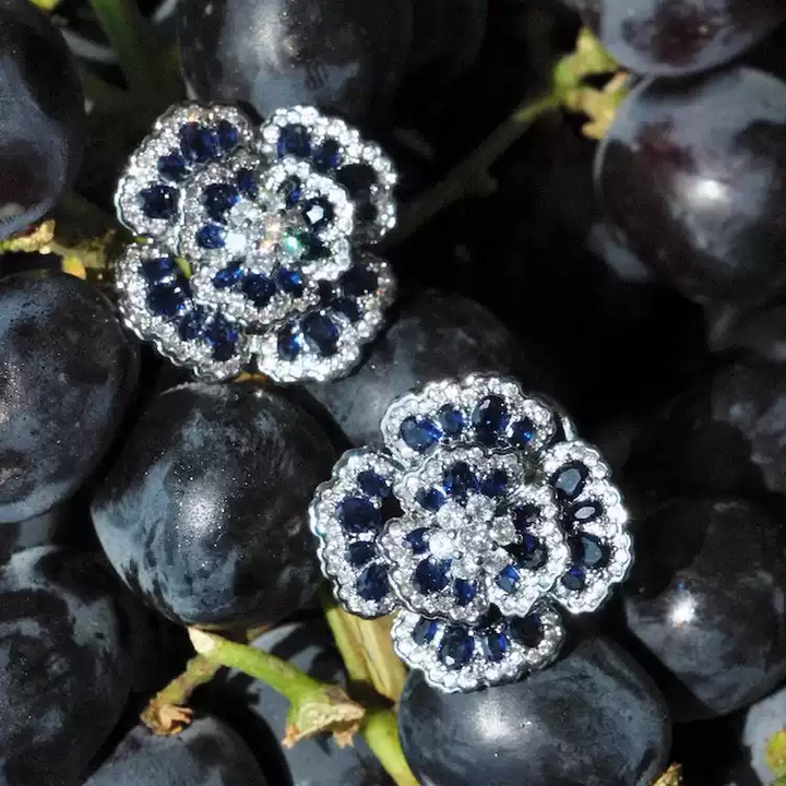 Moonlit Whispers – Sapphire Camellia Earrings - Sapphire Camellia