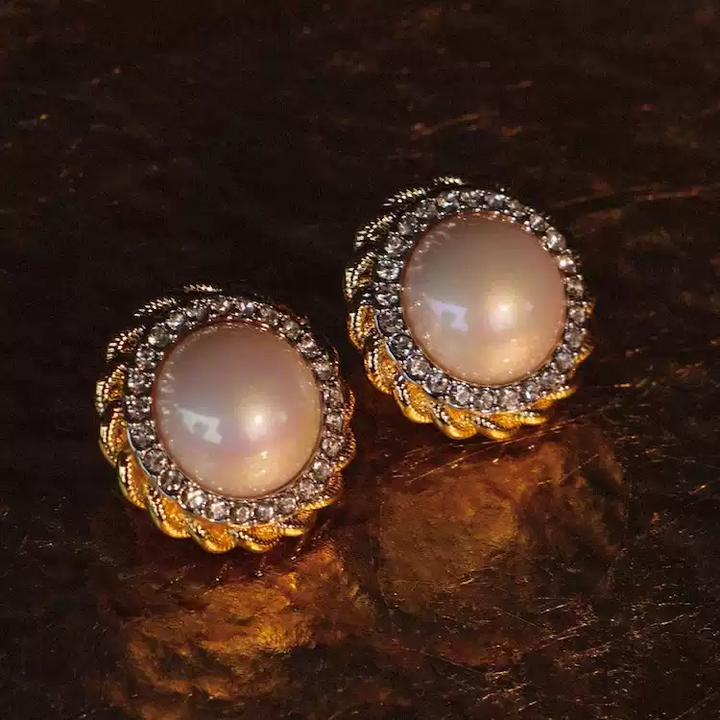 Golden Halo Waltz – Handmade Vintage Pearl Earrings – Opera