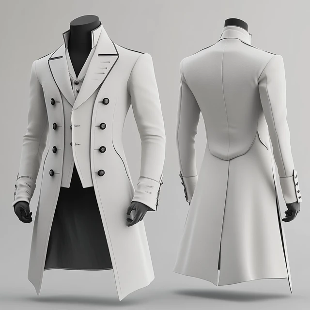 White Regency Tailcoat with Black Trim - Bridgerton-Inspired Men's Formal Jacket Plus Size