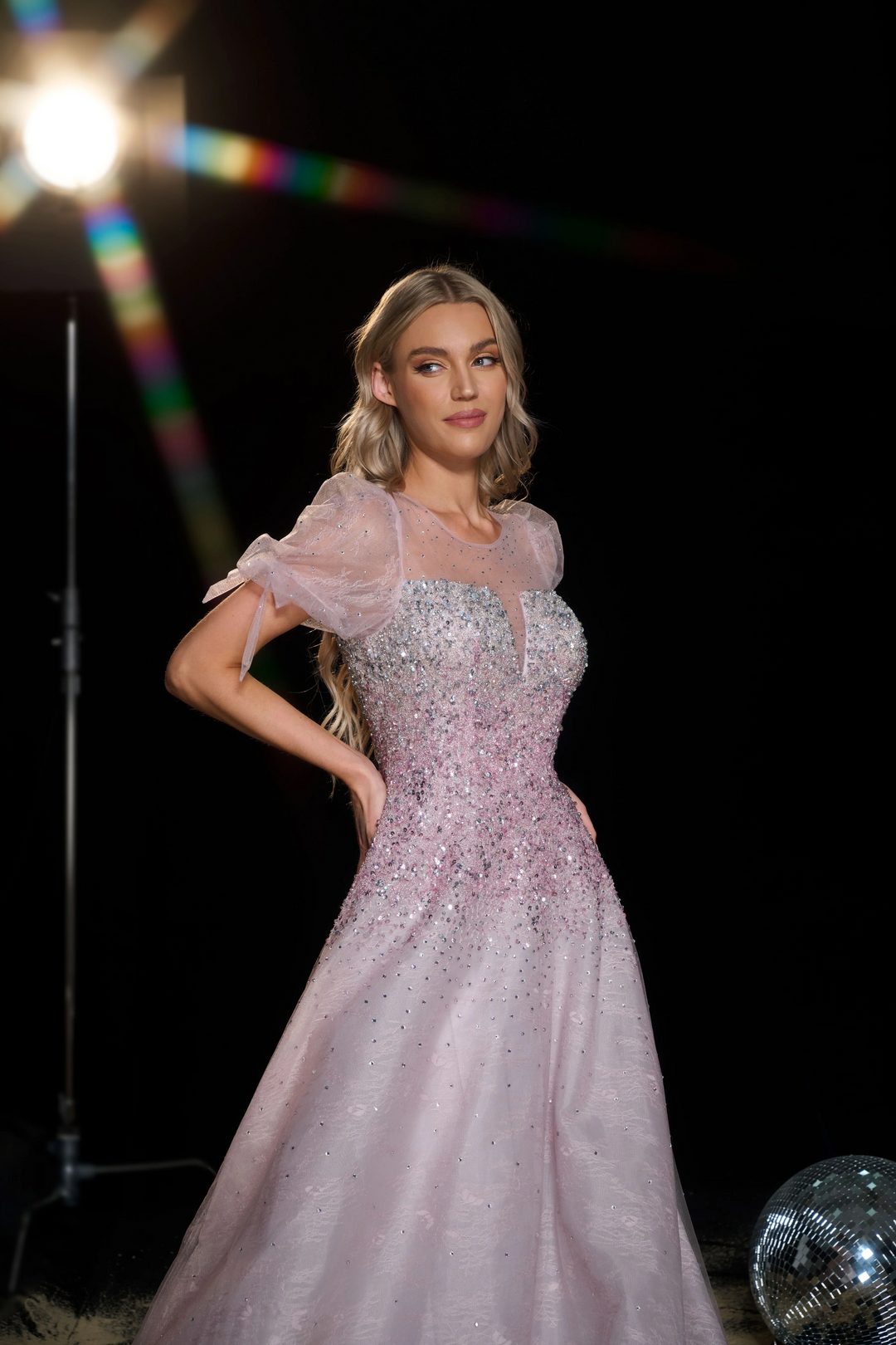 Pink Sequin Ball Gown with Puff Sleeves - Embellished Gown with Sweetheart Neckline - Sparkly Pink Sequin Dress Plus Size