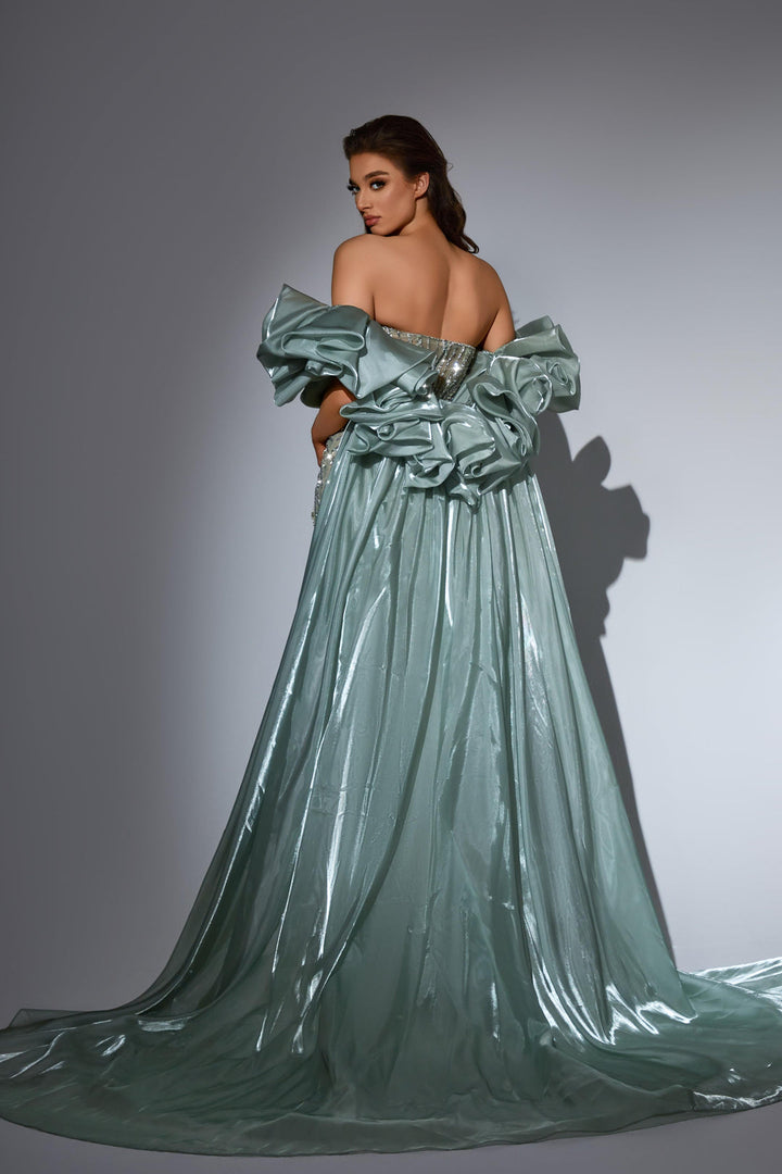 Gery Sequin Dress with Strapless Corset and Dramatic Overskirt – Sparkly Maxi Dress with Tulle Plus Size