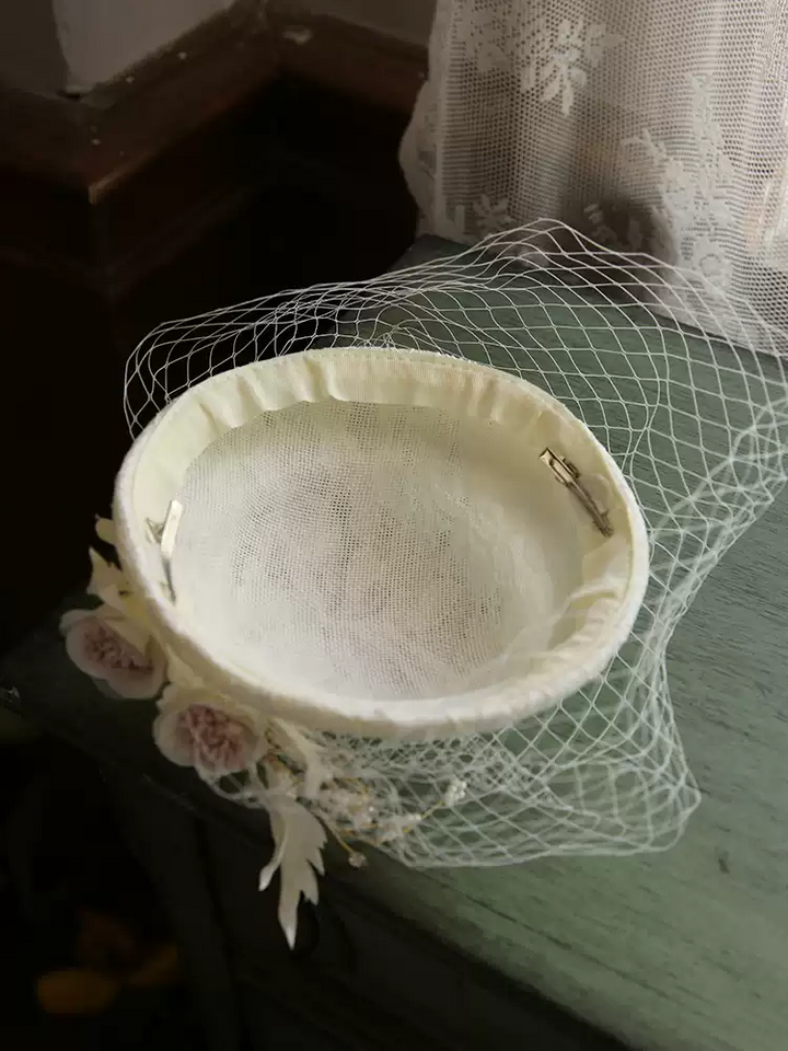 Vintage-Inspired Bridal White Fascinator Hat with Veil - White Wedding Hats