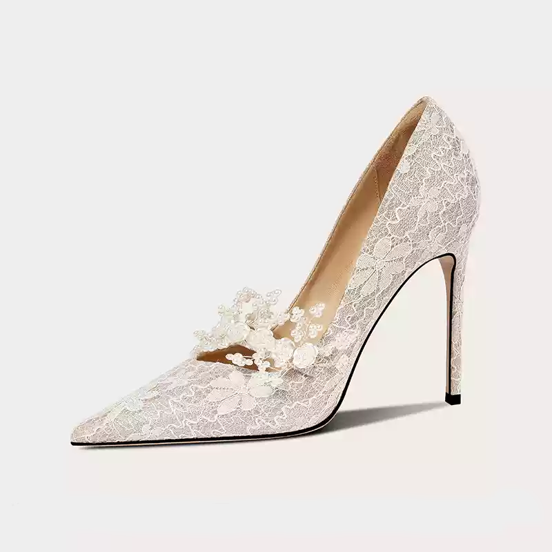 Bridal White Lace Block Heel Wedding Shoes - Vintage Style High Heels