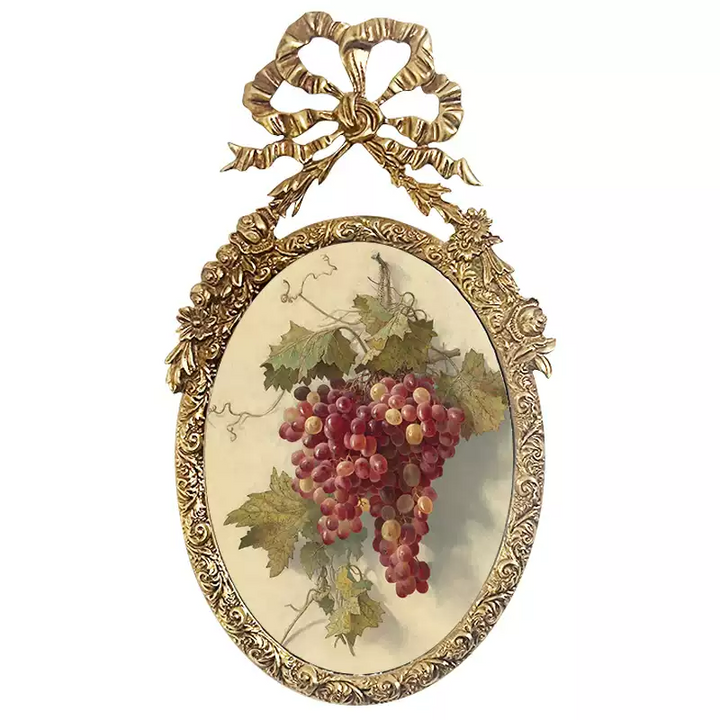 Vintage Retro Hand-Craft Oval Grape Wall Frame – Handmade Metal Picture Frame with Antique Painting