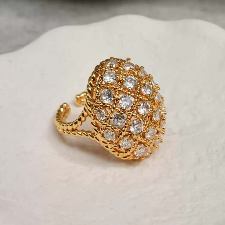 Crown of Light – Handmade Vintage-Style Crystal Dome Ring - Queen of Denmark