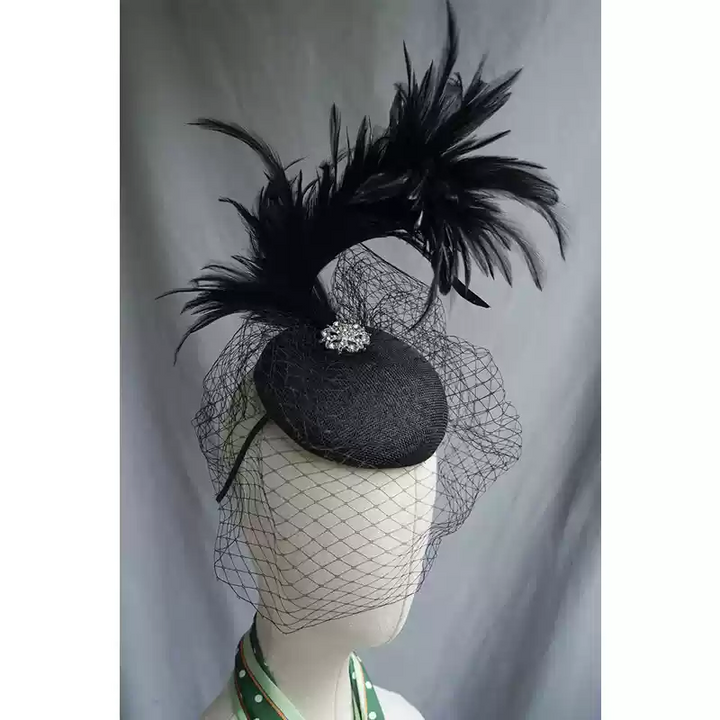 Vintage-Inspired Pink Feather Fascinator - Cocktail Hat with Veil