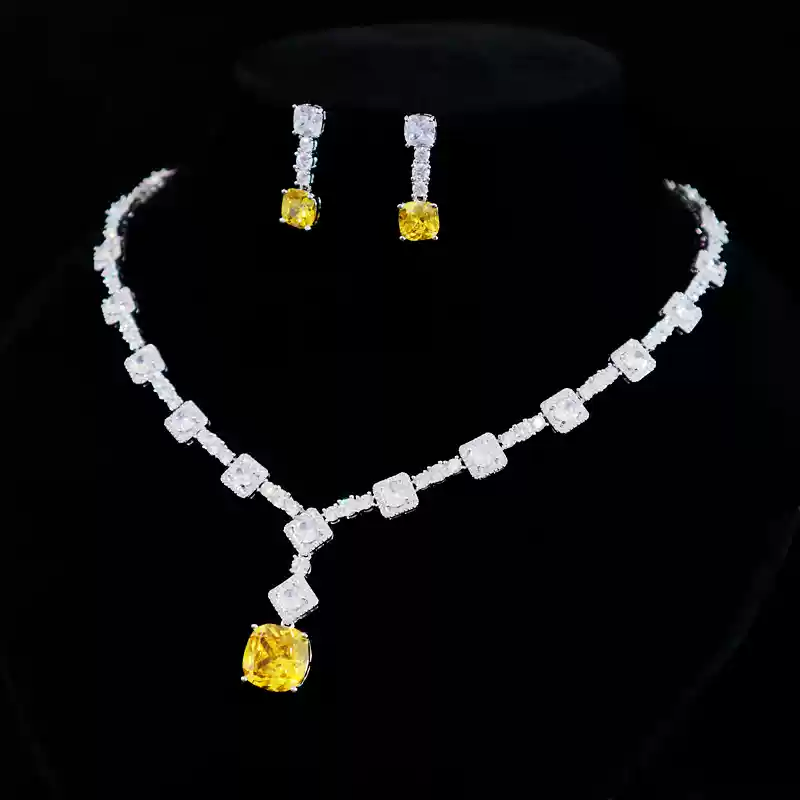 Vintage-Inspired Diamond and Zircon Necklace and Earrings Jewelry Set