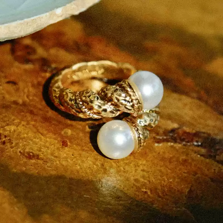 Ocean's Lullaby – Handmade Vintage Pearl Open Ring – Mermaid's Tears