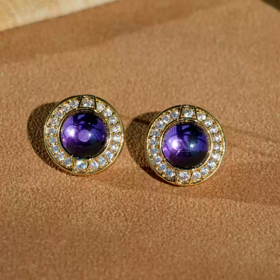 Whispers of Amethyst – Handmade Vintage-Style Purple Glass Cabochon Earrings - Purple Star Ring