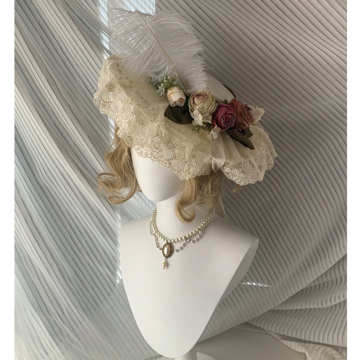 Vintage-Inspired Regency Era Bonnet - Bridal Hat with Vintage Lace and Floral Accents