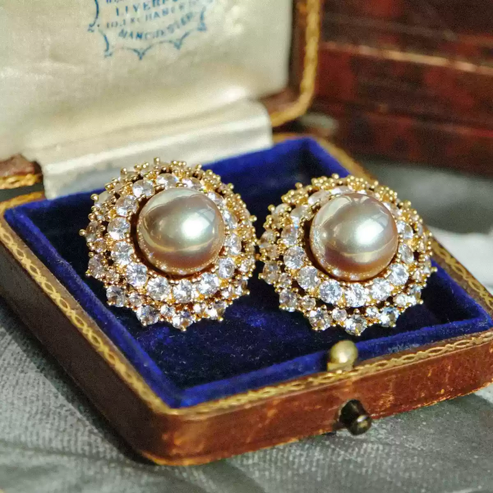 Golden Reverie – Vintage Pearl Earrings - The Royal Palace of Madrid