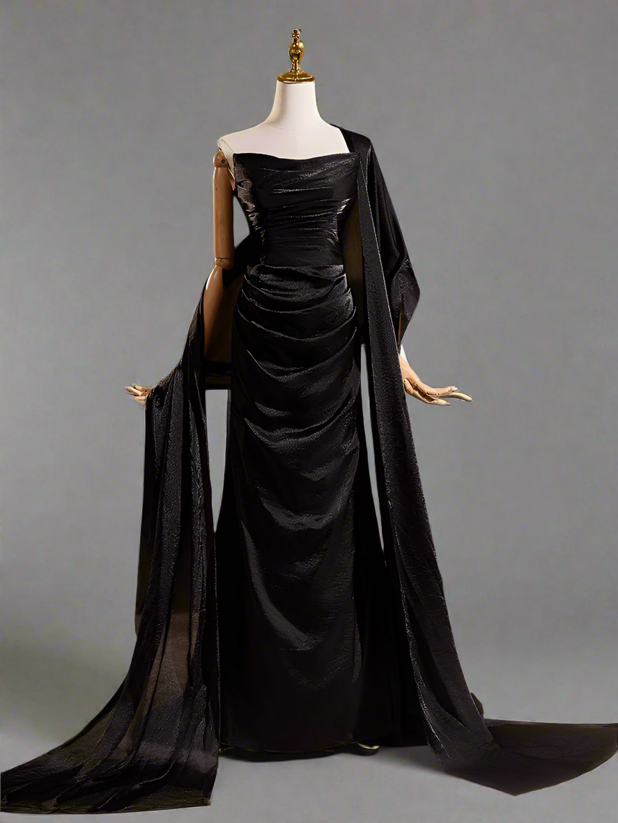 black cocktail dress with shawl Sleeves V-Neck Black with Shawl Mother Of The Bride Dress