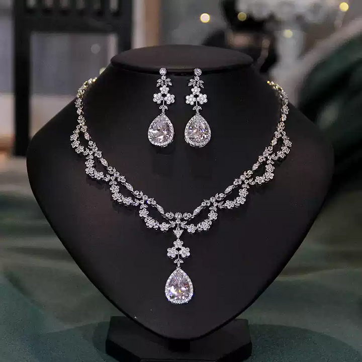 Luxury Zircon Necklace and Earrings Set – Elegant Bridal Jewelry Set