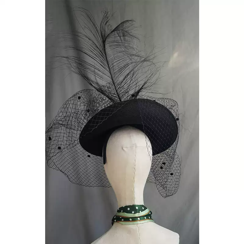 Elegant Black Fascinator with Feather - Women's Feather Hat with Veil