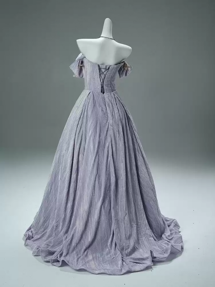 Lavender Purple Evening Dress with Butterfly Appliqué – Velvet Evening Gown with Corset Back and Matching Choker Plus Size