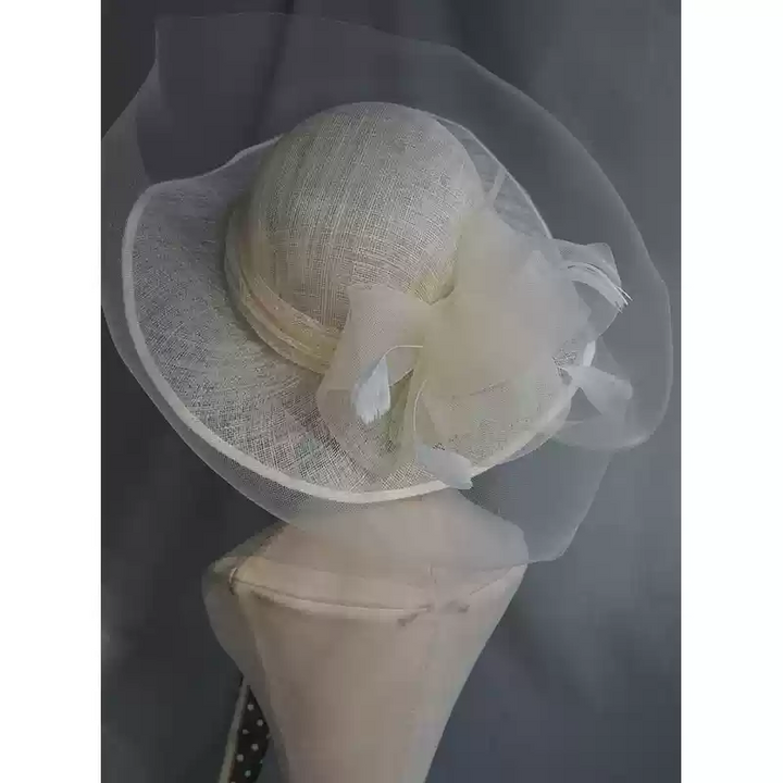 Vintage-Inspired Wide-Brimmed White Hat - Ladies Bowler Hat with Floral and Tulle