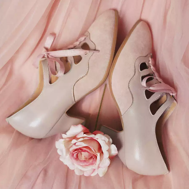 "Blush Sonata" – Handmade Lace-Up Mary Jane Wedding Heels