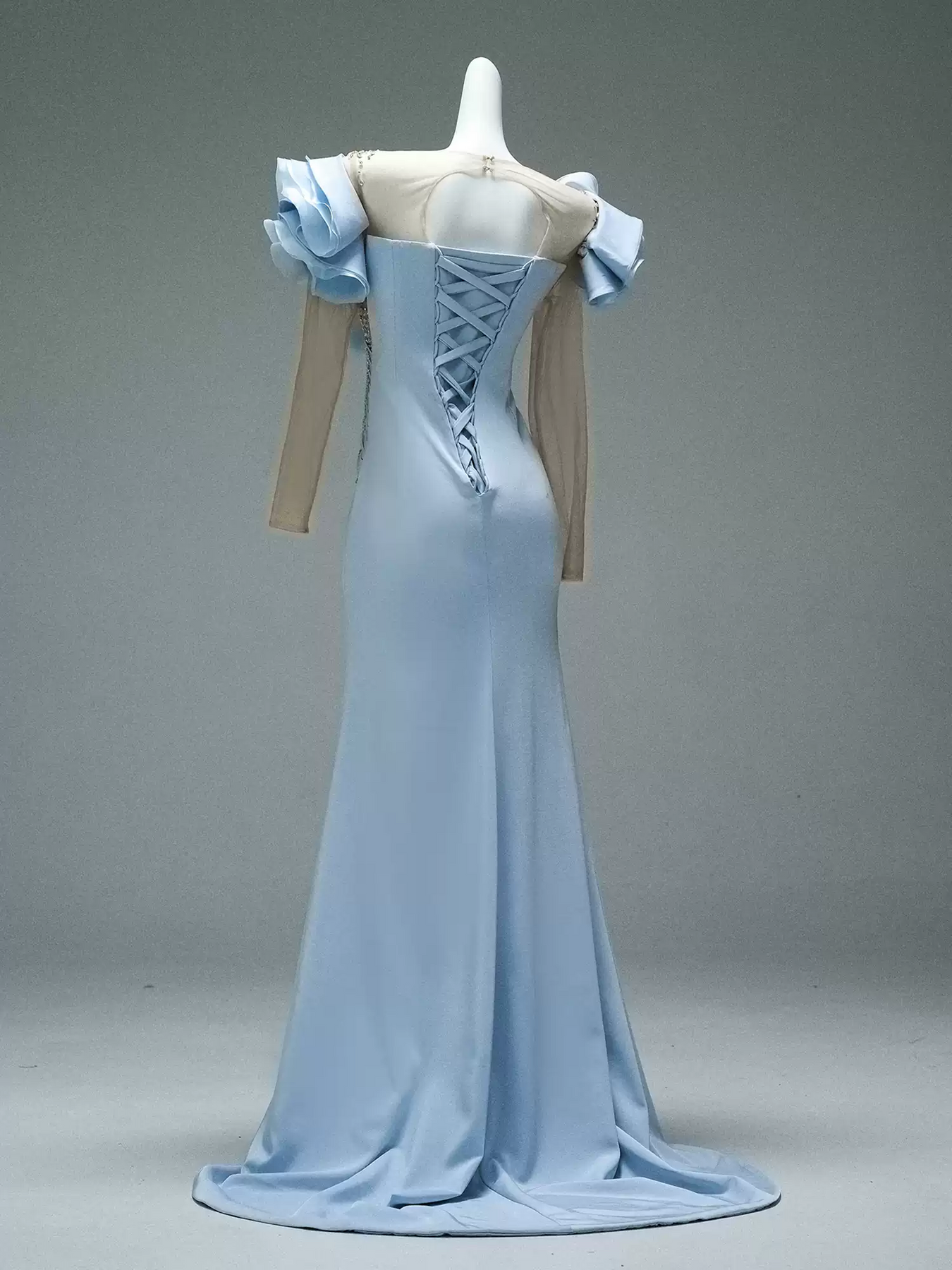 Light Blue Mermaid Evening Dress with Ruffle Sleeves Long Sleeve Eve WonderlandByLilian Light Blue Mermaid Evening Dress with Ruffle Sleeves Long Sleeve Eve WonderlandByLilian