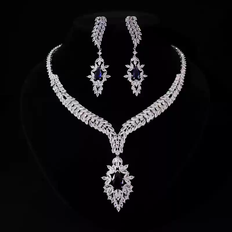 Vintage-Inspired Zircon Necklace and Earrings Set – Elegant Bridal Jewelry Set