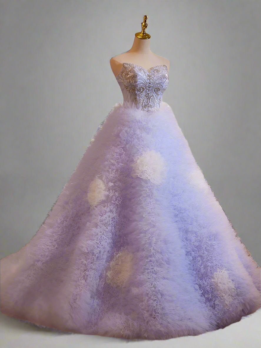 Purple Ball Gown with Corset Back - Layered Tulle Ruffle Dress - Embellished Gown - Woman Purple Ball Gown Plus Size