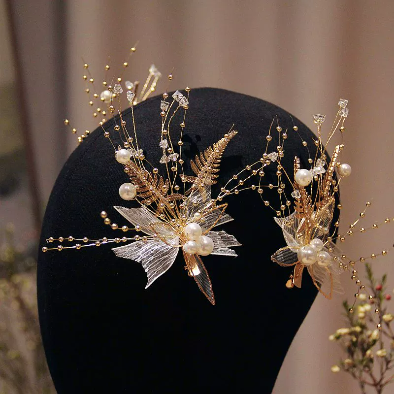 Luxury Gold Headpieces for Wedding - Pearl Bridal Hair Accessories