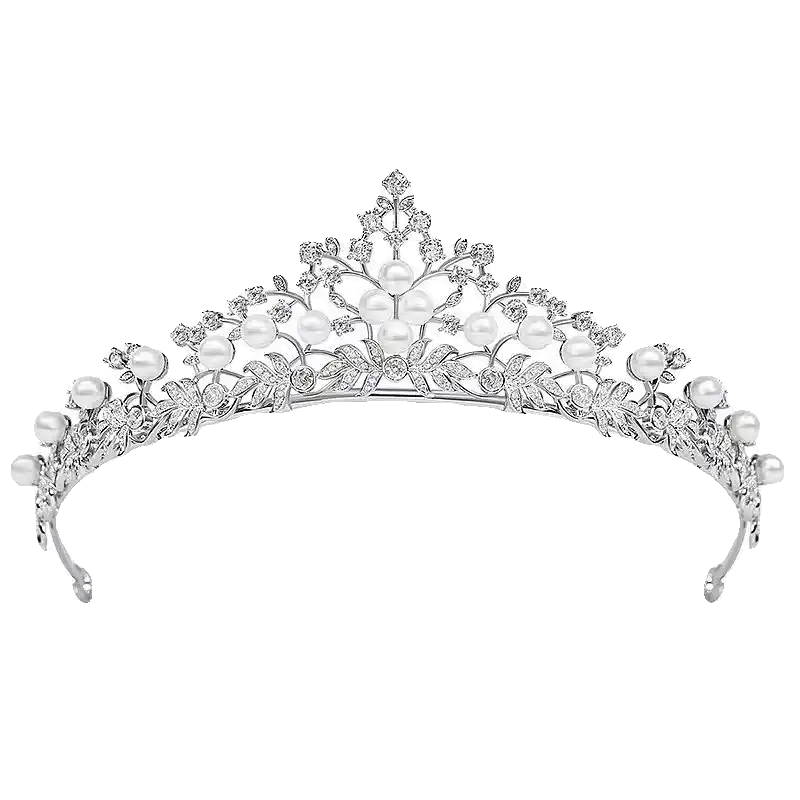 Elegant  Bridal Pearl Crown with Zircon Stones – Headpieces for Wedding