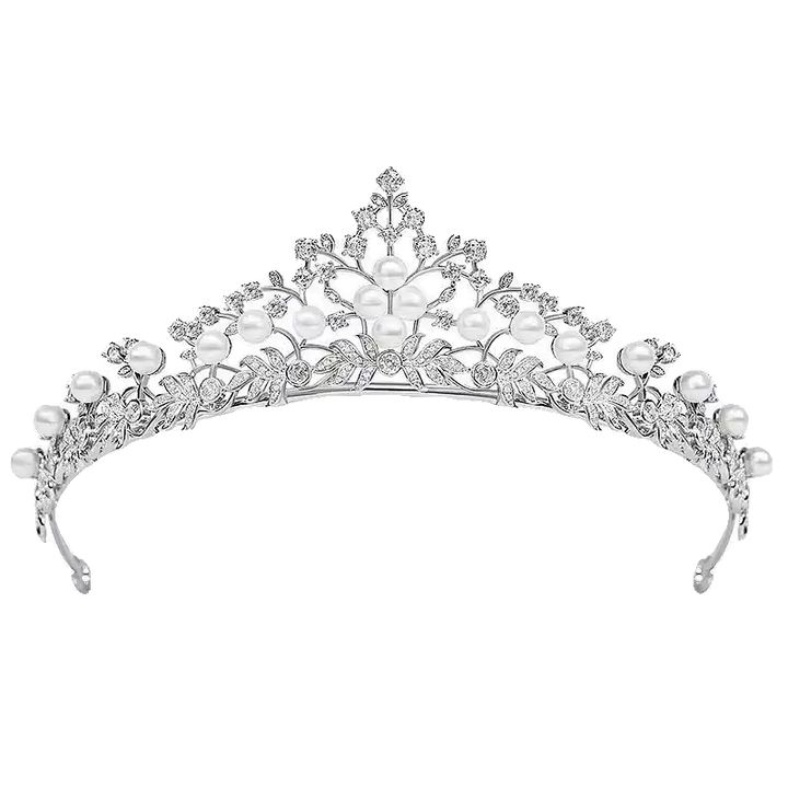 Elegant  Bridal Pearl Crown with Zircon Stones – Headpieces for Wedding