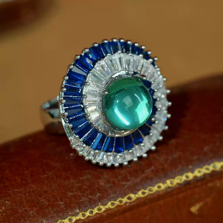 Emerald Tides – Handmade Vintage-Style Green Cabochon Adjustable Ring - Atlantis