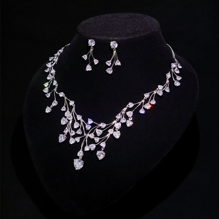 Vintage Inspired Zircon Bridal Crown - Bridal Necklace and Earrings Set