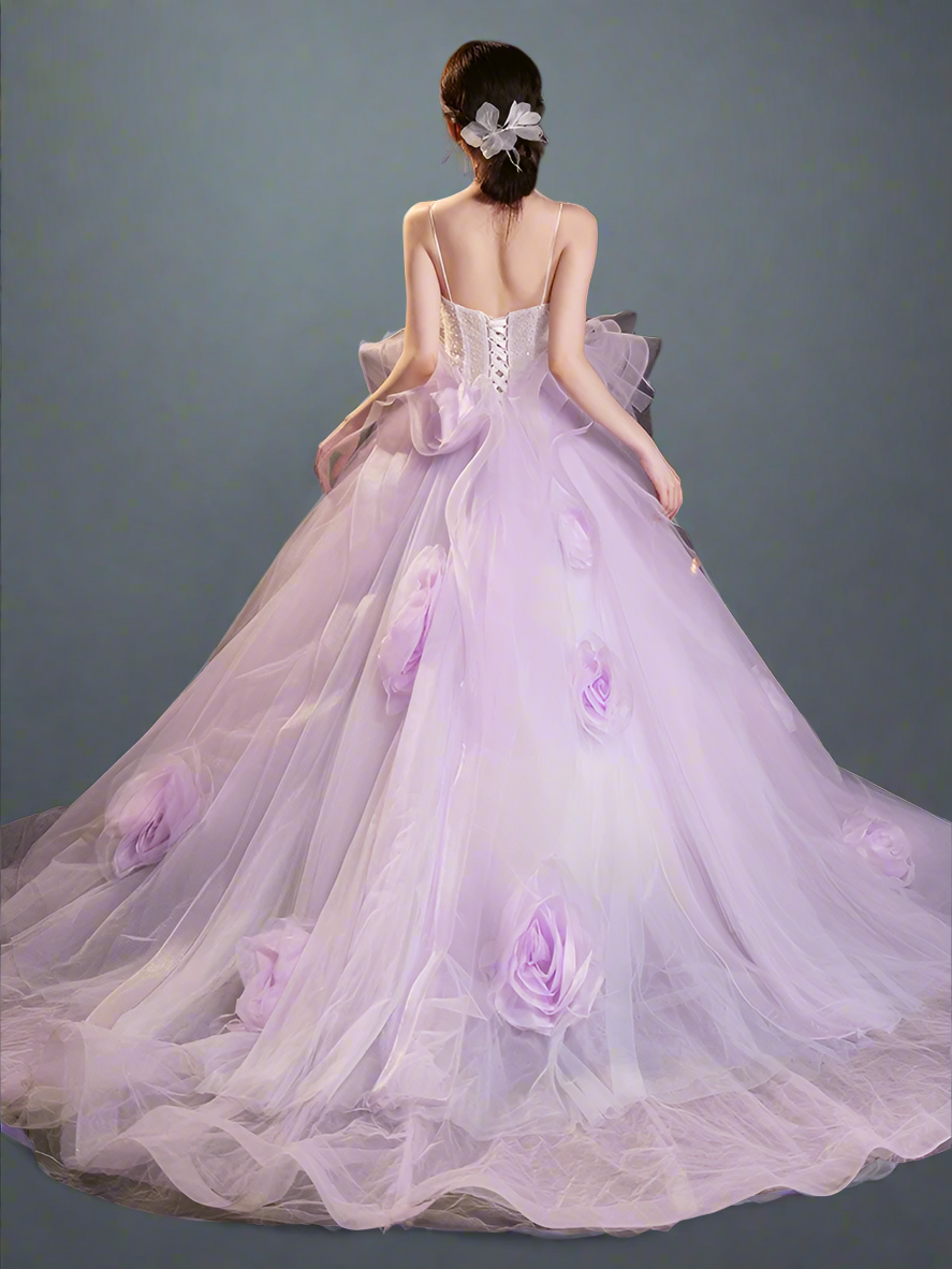 Purple Ball Gown Wedding Dress – Elegant Purple Evening Gown with Corset Back – Purple Ball Gown with Tulle Plus Size