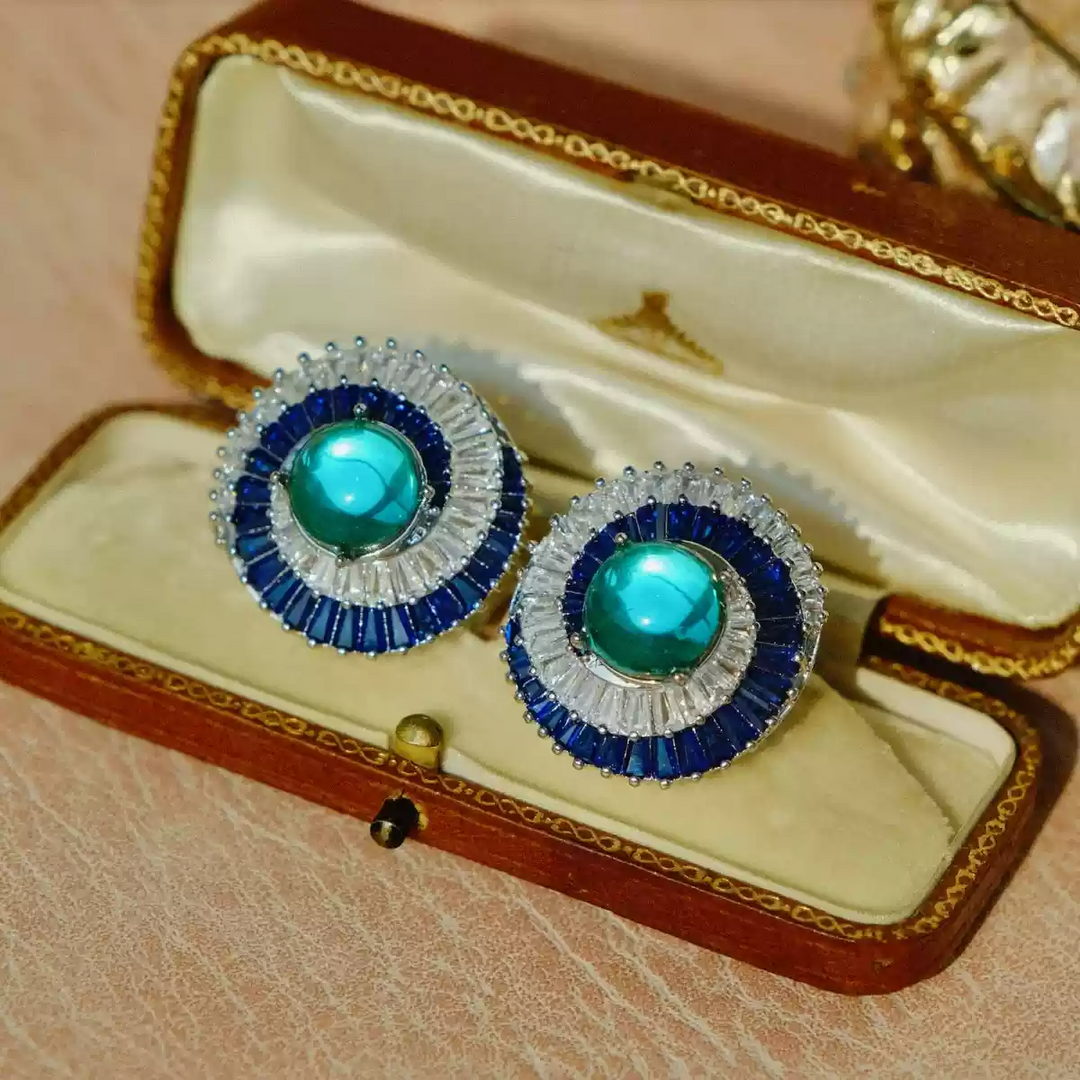 Echoes of Atlantis – Handmade Vintage-Style Green Cabochon Earrings - Atlantis