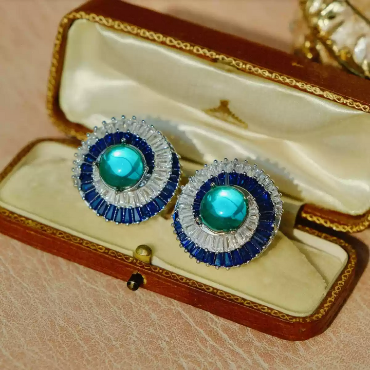 Echoes of Atlantis – Handmade Vintage-Style Green Cabochon Earrings - Atlantis