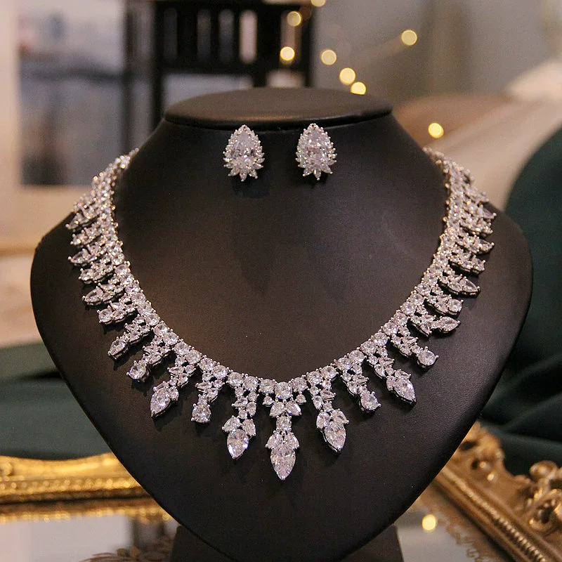 Diamond Cascade – Marquise Crystal Drop Necklace & Earrings Set