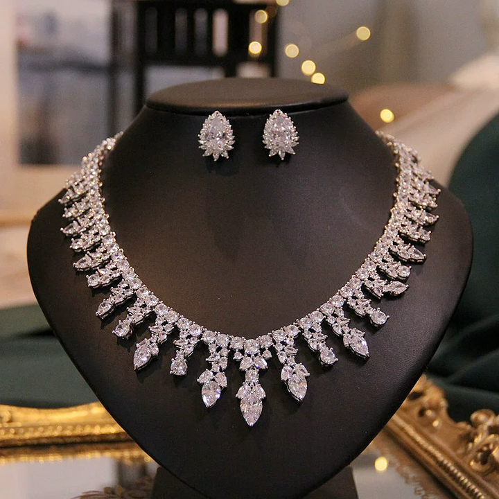 Diamond Cascade – Marquise Crystal Drop Necklace & Earrings Set